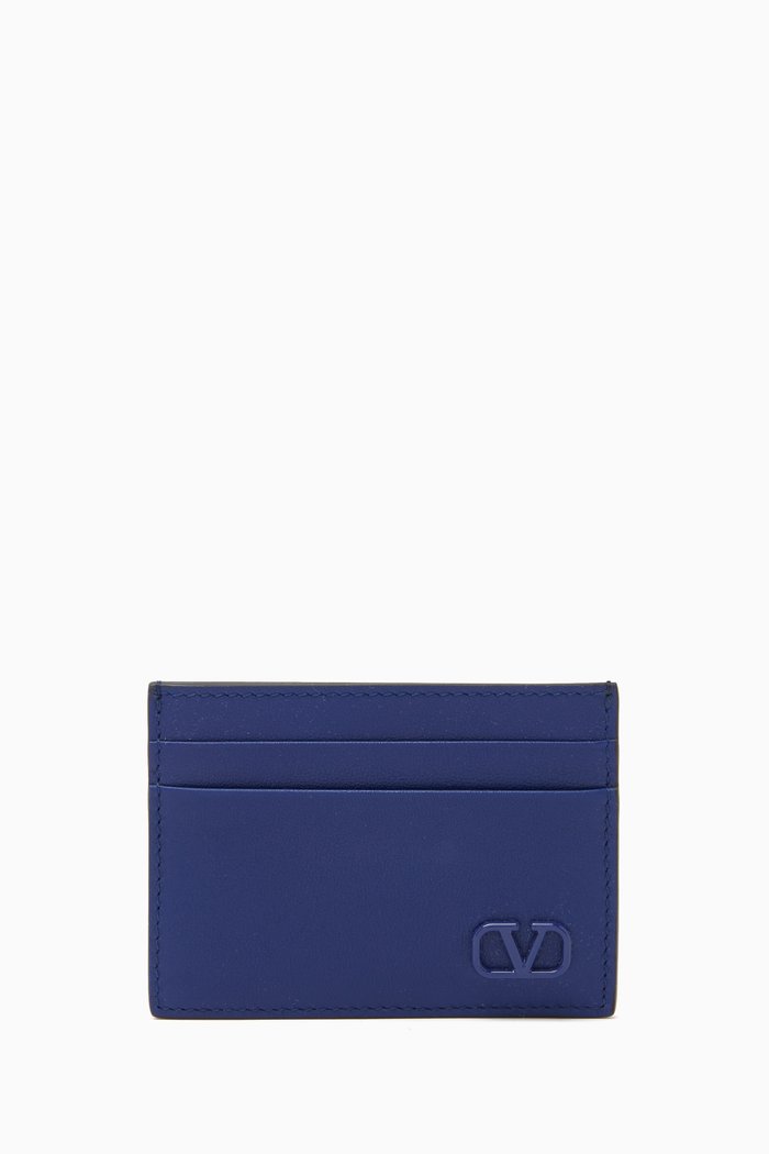 

Valentino Garavani VLOGO Card Holder in Leather, Blue