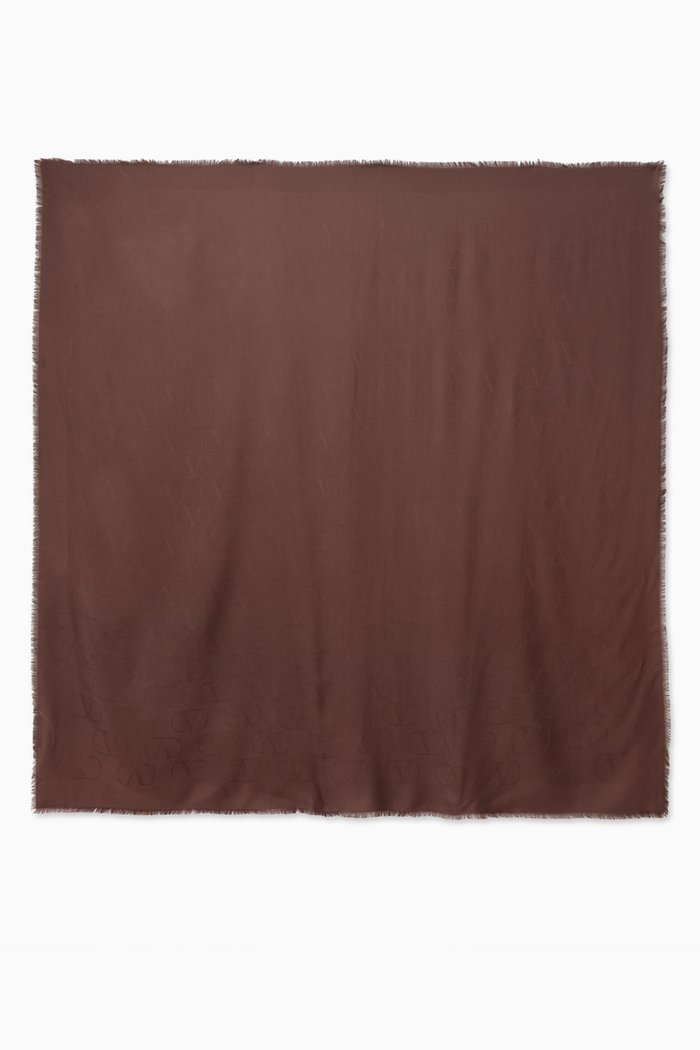 

V-logo Jacquard Shawl in Silk & Wool, Neutral