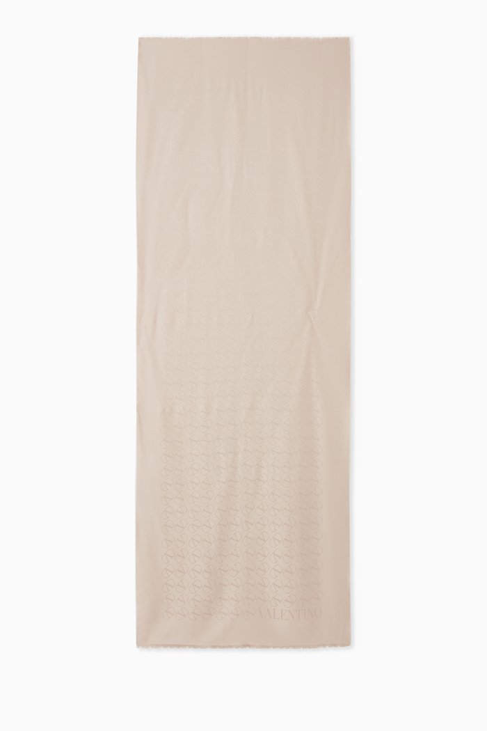 

V-logo Jacquard Shawl in Silk & Wool, Neutral