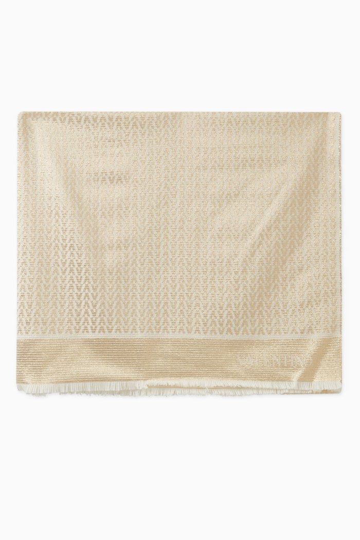 

Mini V-logo Lurex Jacquard Shawl in Silk & Cashmere, Neutral