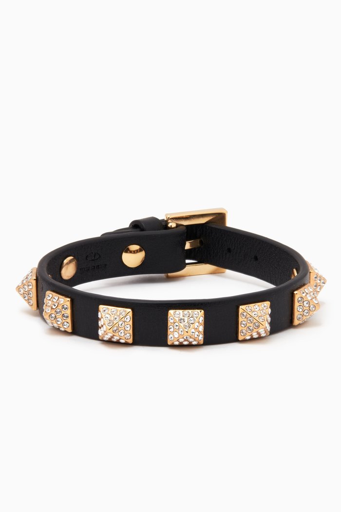 

Valentino Garavani Rockstud Crystal Bracelet in Leather, Black