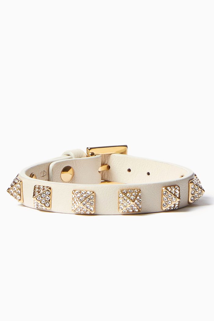 

Valentino Garavani Rockstud Crystal Bracelet in Leather, White