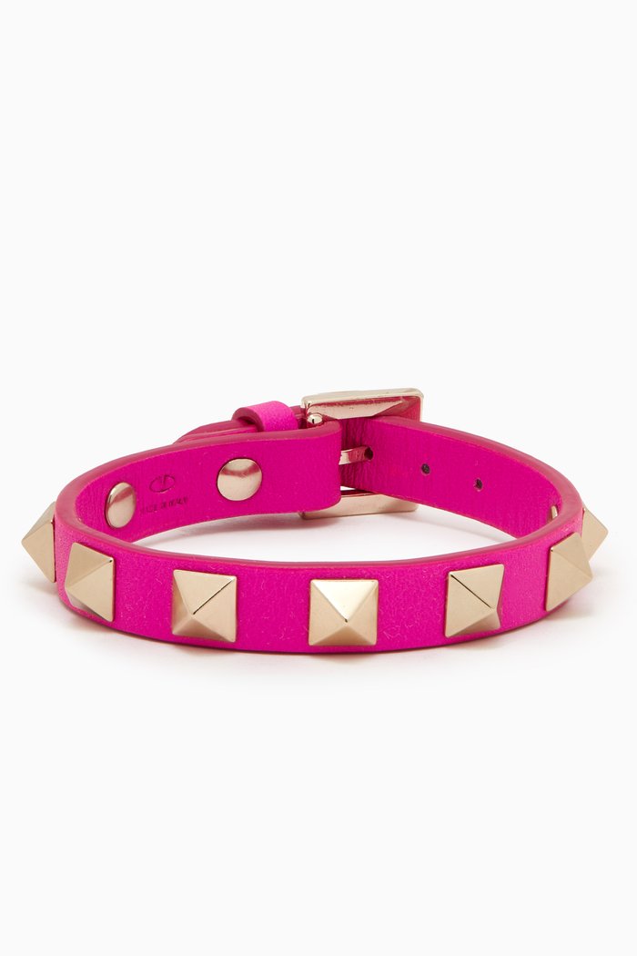 

Valentino Garavani Rockstud Bracelet in Leather, Pink
