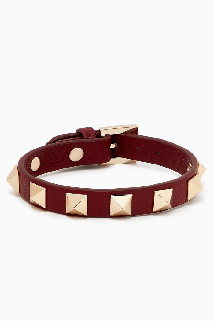 

Valentino Garavani Rockstud Bracelet in Leather, Burgundy