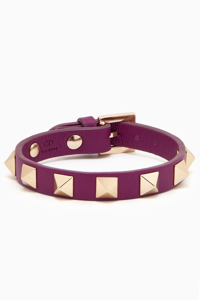 

Valentino Garavani Rockstud Bracelet in Leather, Purple