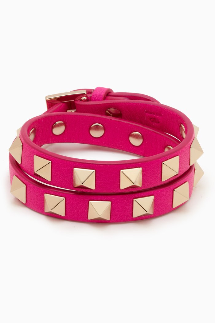 

Valentino Garavani Rockstud Bracelet in Leather, Pink