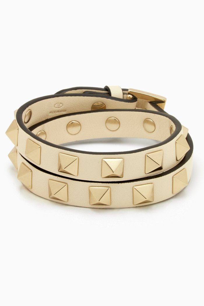 Valentino Garavani Rockstud Bracelet in Leather, White