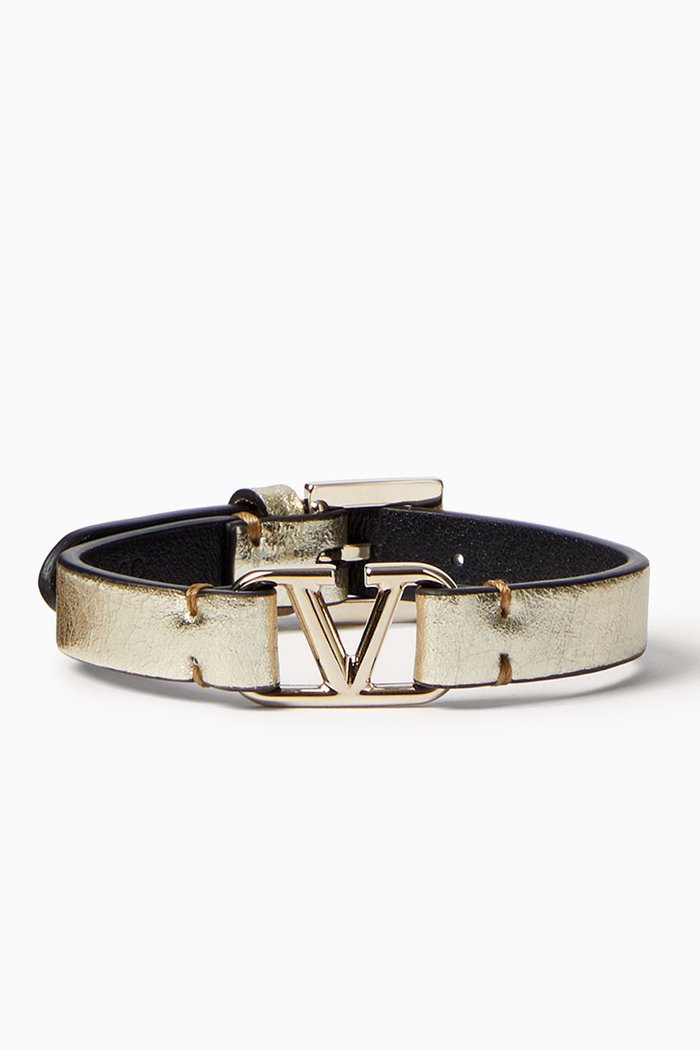 Valentino Garavani VLOGO Bracelet in Metallic Leather, Gold