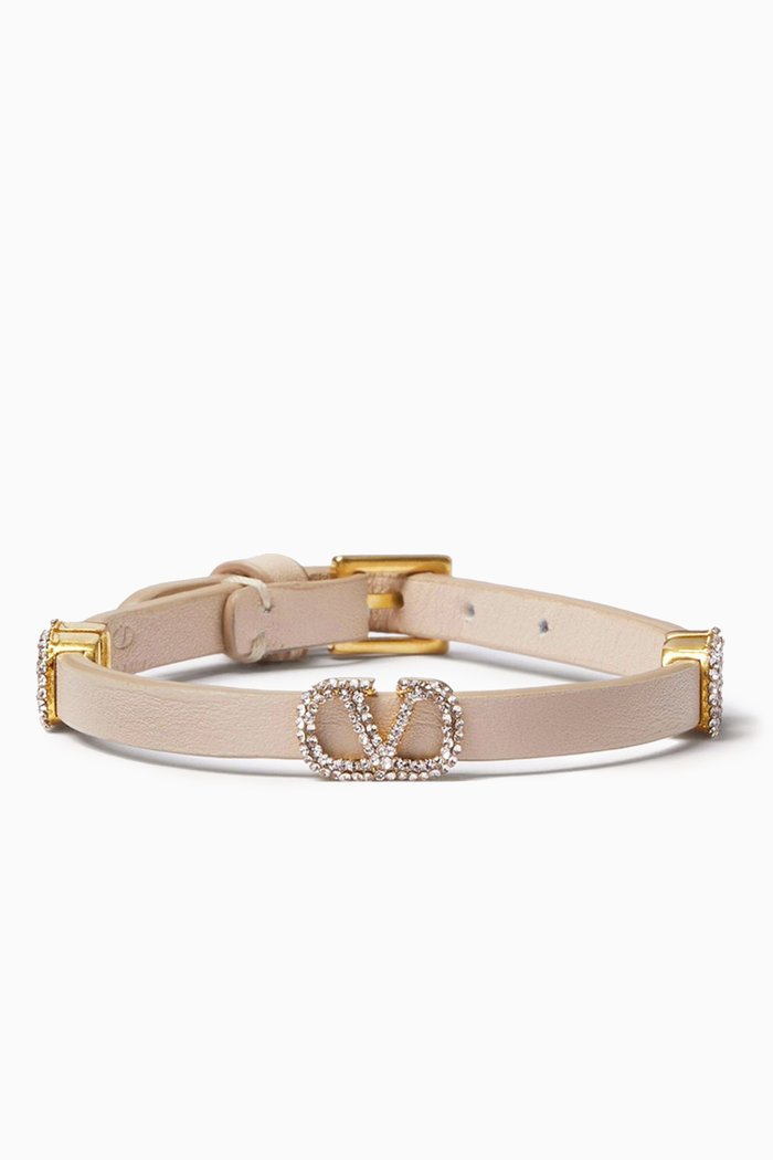 

Valentino Garavani VLOGO Strass Bracelet in Leather, Pink