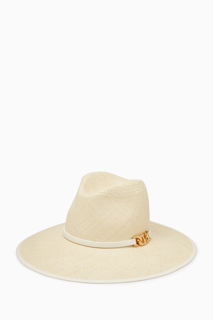 

Valentino Garavani VLOGO Fedora Hat in Straw Raffia, Neutral