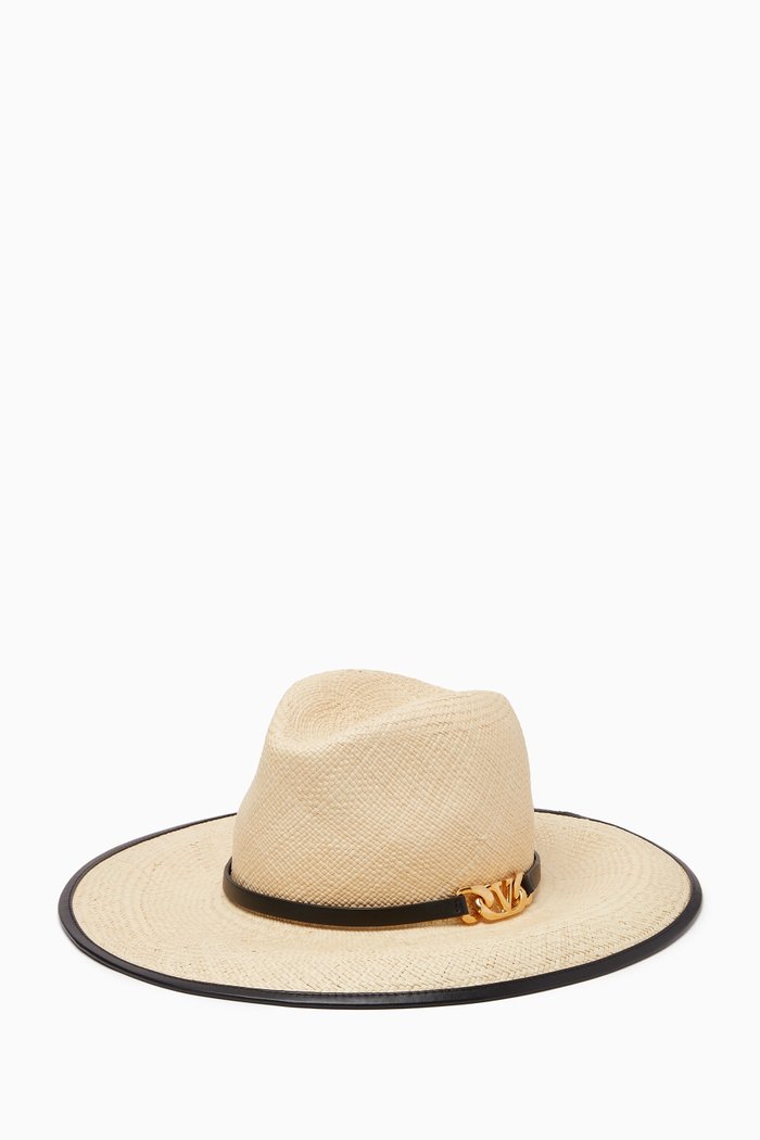

Valentino Garavani VLOGO Fedora Hat in Straw Raffia, Neutral
