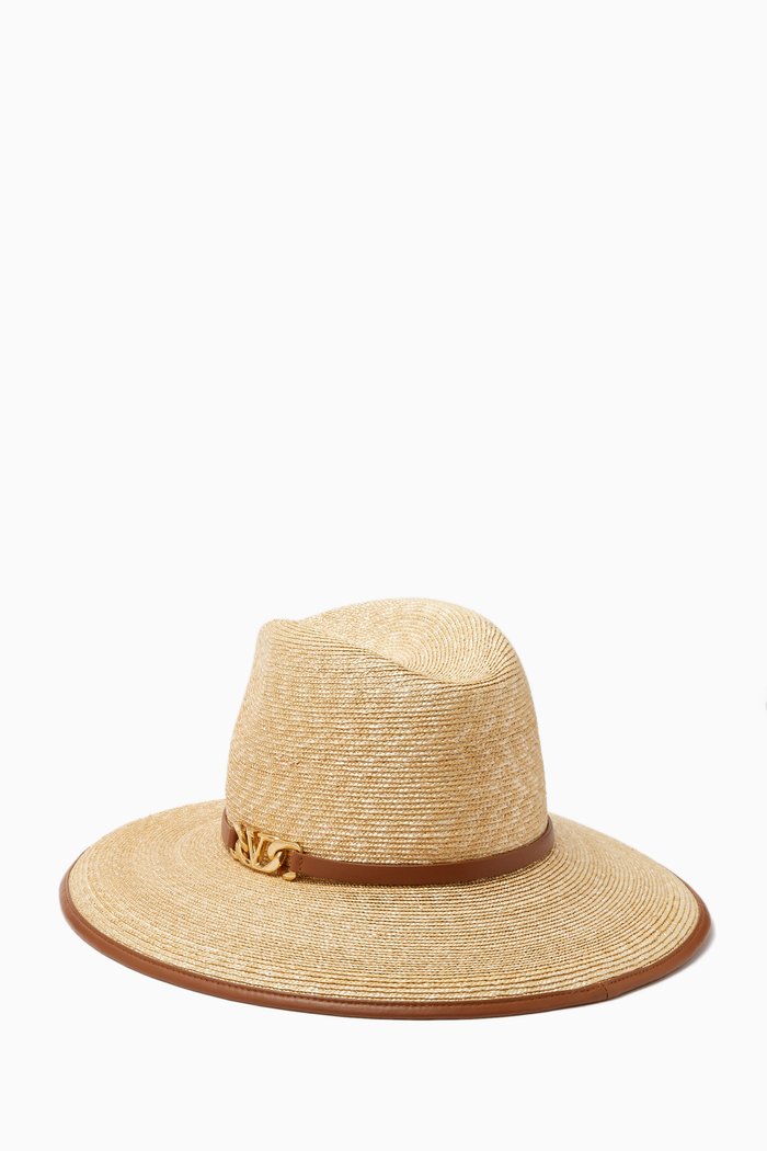 

Valentino Garavani VLOGO Fedora Hat in Straw Raffia, Neutral