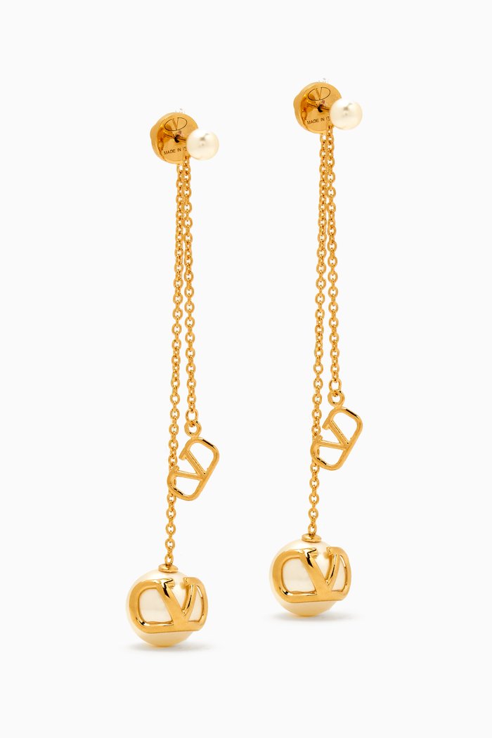 

V-logo Signature Pearl Drop Earrings, Gold