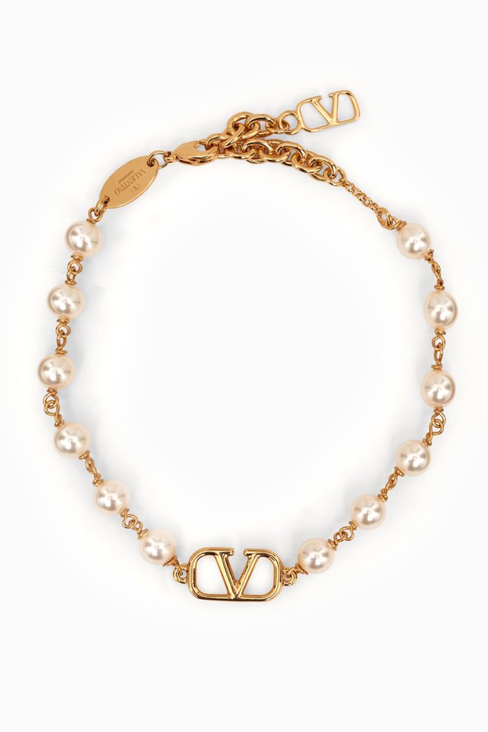 

Valentino Garavani VLOGO Pearl Bracelet in Metal, Gold