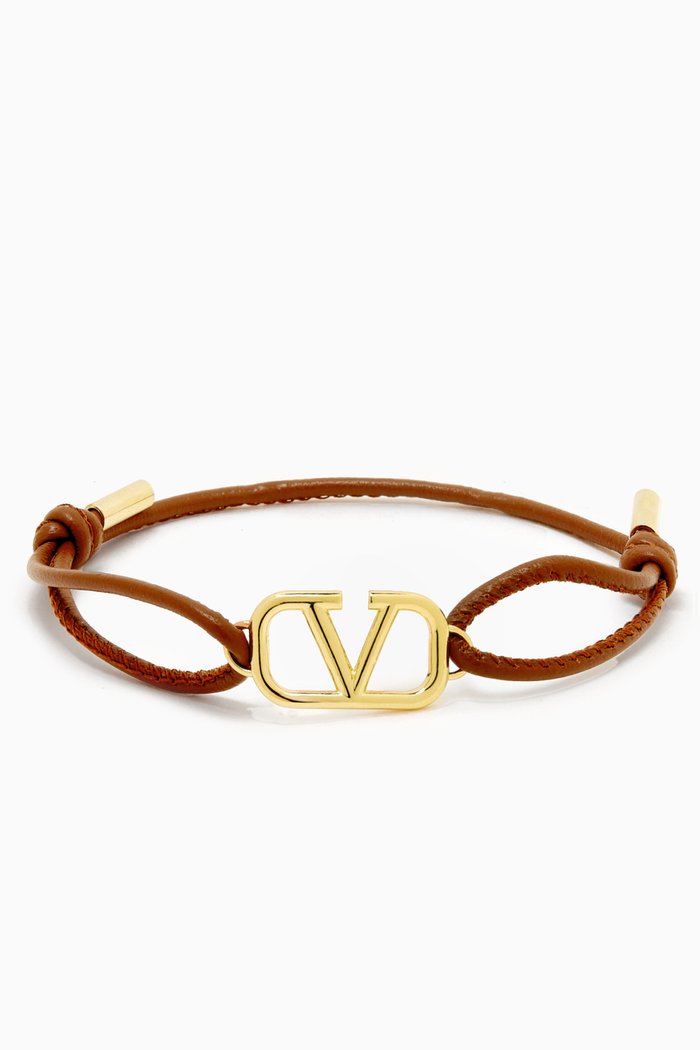 Valentino Garavani' VLOGO Bracelet in Leather, Brown