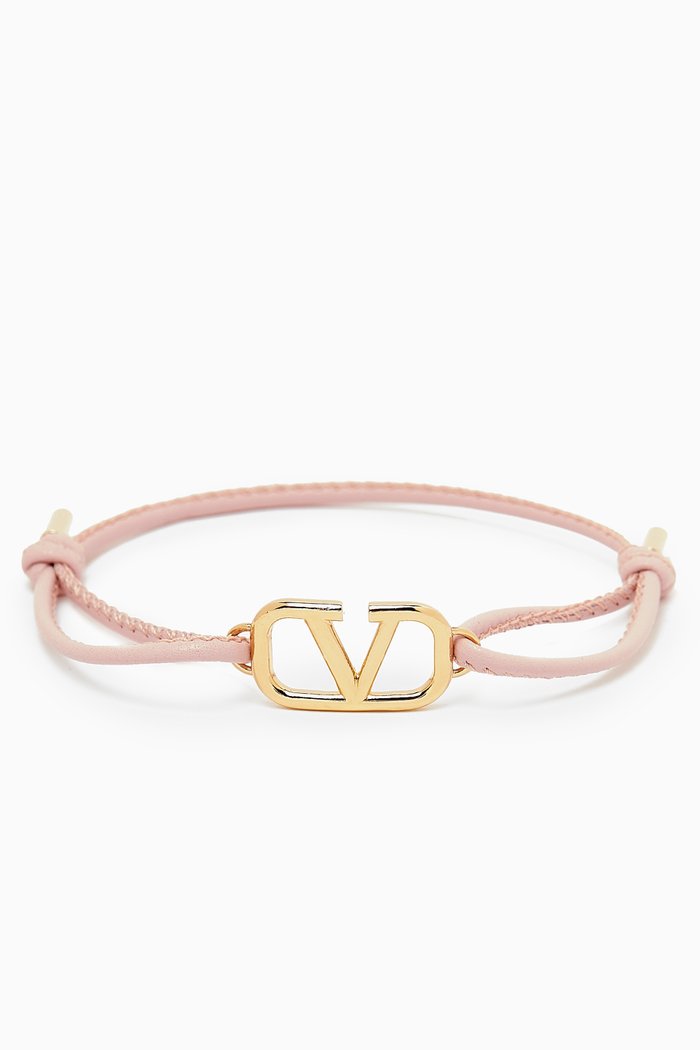 

Valentino Garavani' VLOGO Bracelet in Leather, Pink