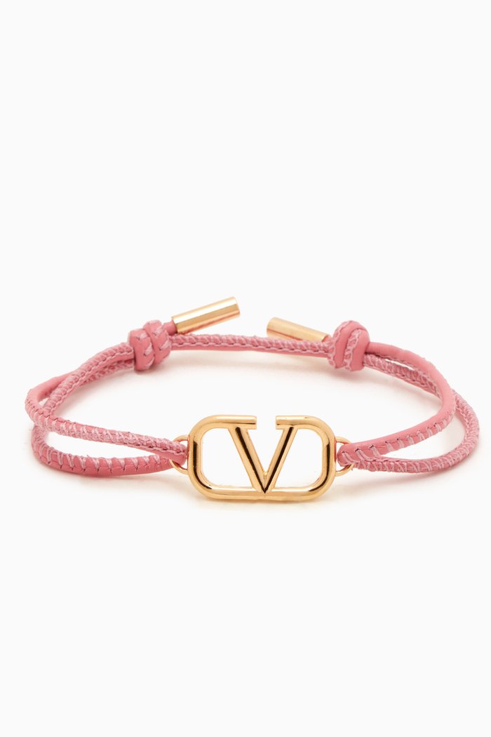 

Valentino Garavani' VLOGO Bracelet in Leather, Pink