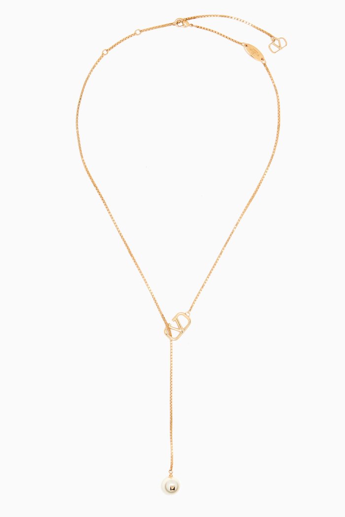 

Valentino Garavani VLOGO Necklace in Metal & Pearl, Gold