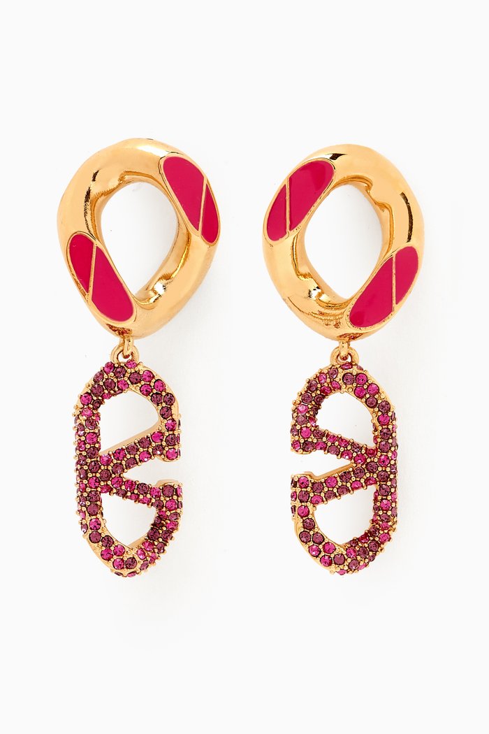 

Valentino Garavani VLOGO Strass Chain Earrings in Metal, Pink