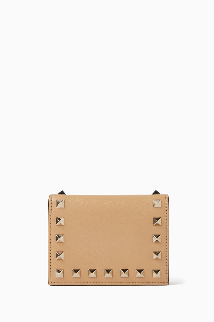 

Valentino Garavani Rockstud French Wallet in Leather, Neutral