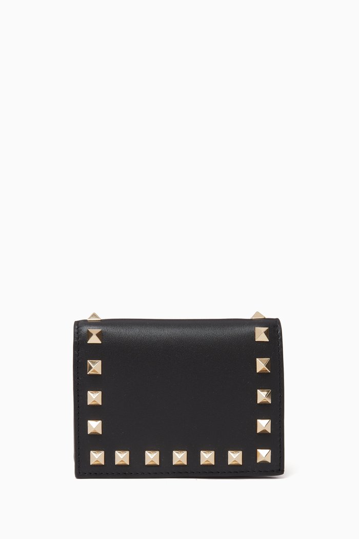 

Valentino Garavani Rockstud French Wallet in Leather, Black