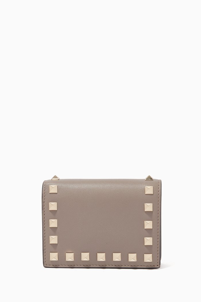 

Valentino Garavani Rockstud French Wallet in Leather, Grey