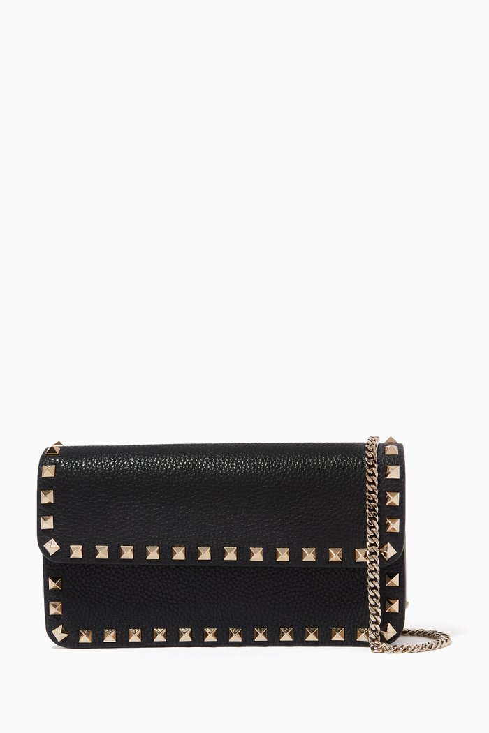 

Valentino Garavani Rockstud Chain Wallet in Leather, Black