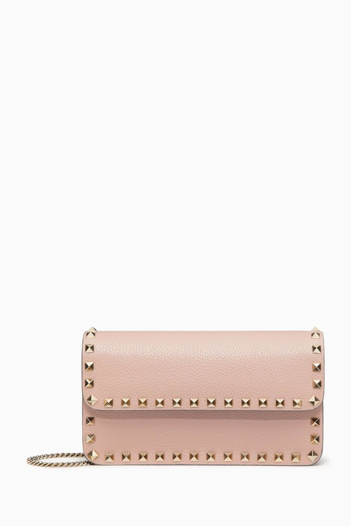 

Valentino Garavani Rockstud Chain Wallet in Leather, Pink