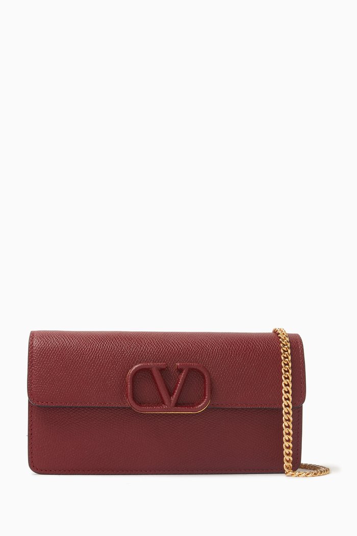 

Valentino Garavani VLOGO Chain Wallet in Leather, Burgundy