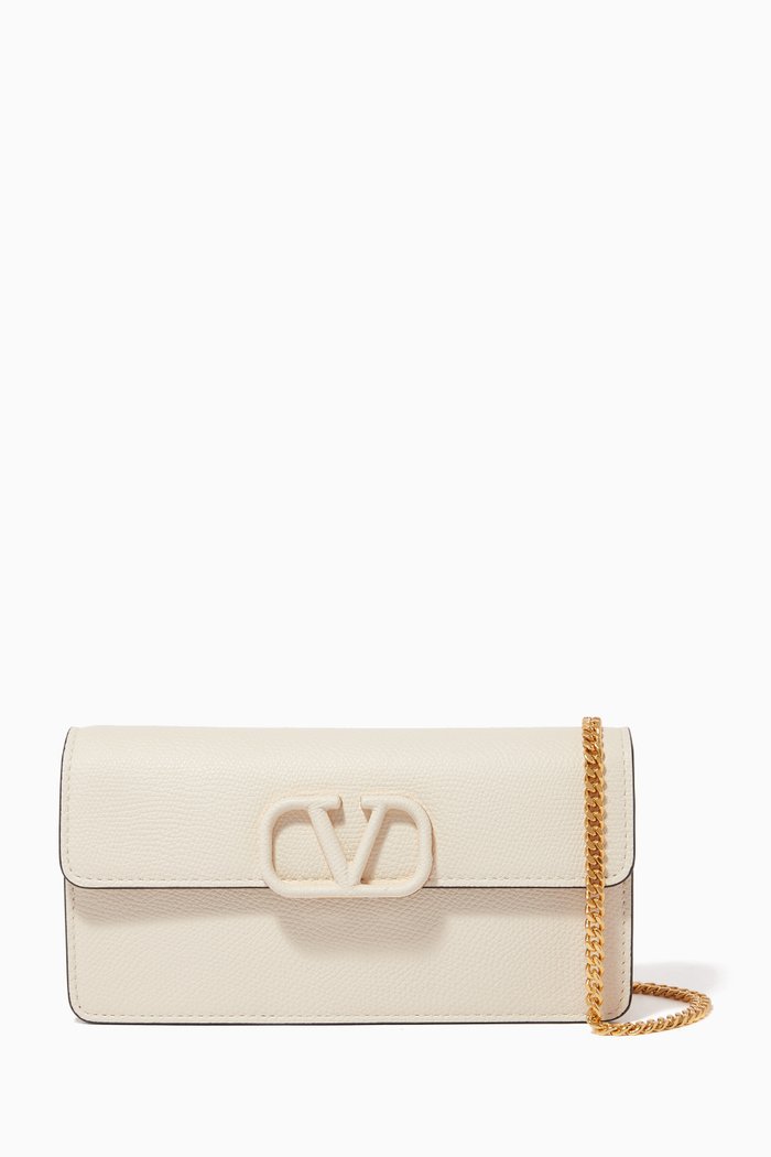 

Valentino Garavani VLOGO Chain Wallet in Leather, White