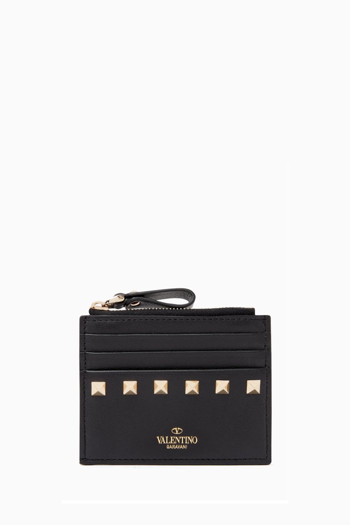

Valentino Garavani Rockstud Coin Purse Cardholder in Leather., Black