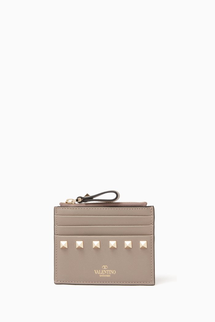 

Valentino Garavani Rockstud Coin Purse Cardholder in Leather., Grey