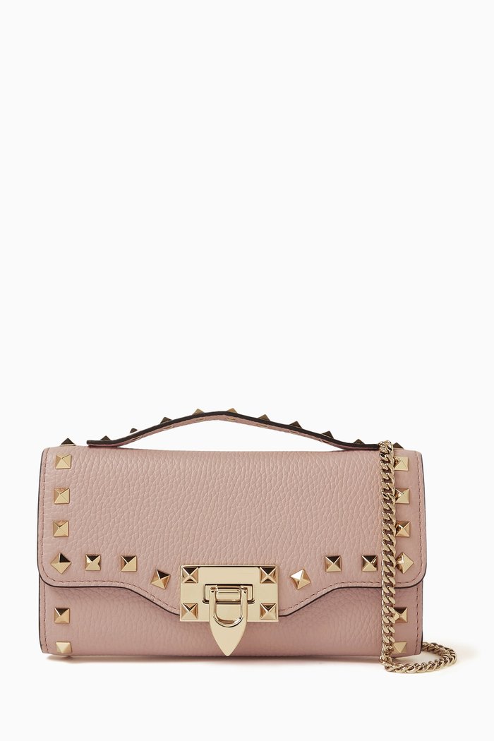 

Valentino Garavani Rockstud Wallet on Chain in Leather, Neutral
