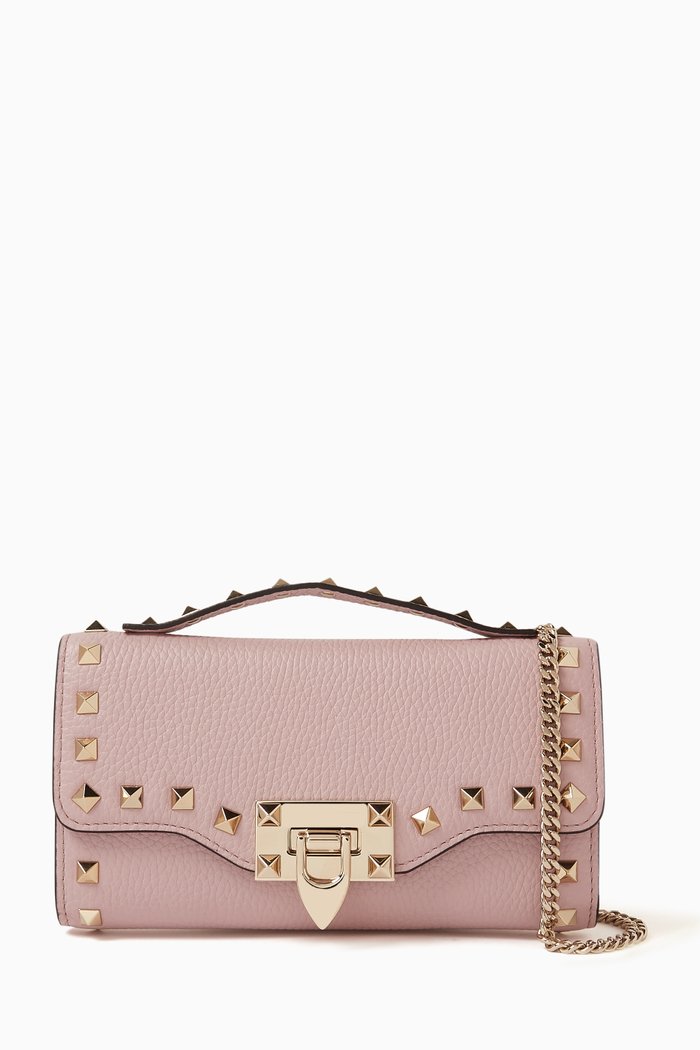 

Valentino Garavani Rockstud Wallet on Chain in Leather, Purple