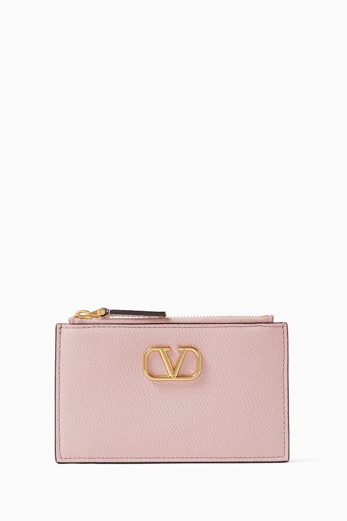 

Valentino Garavani VLOGO Zip Cardholder in Vitello Leather, Purple