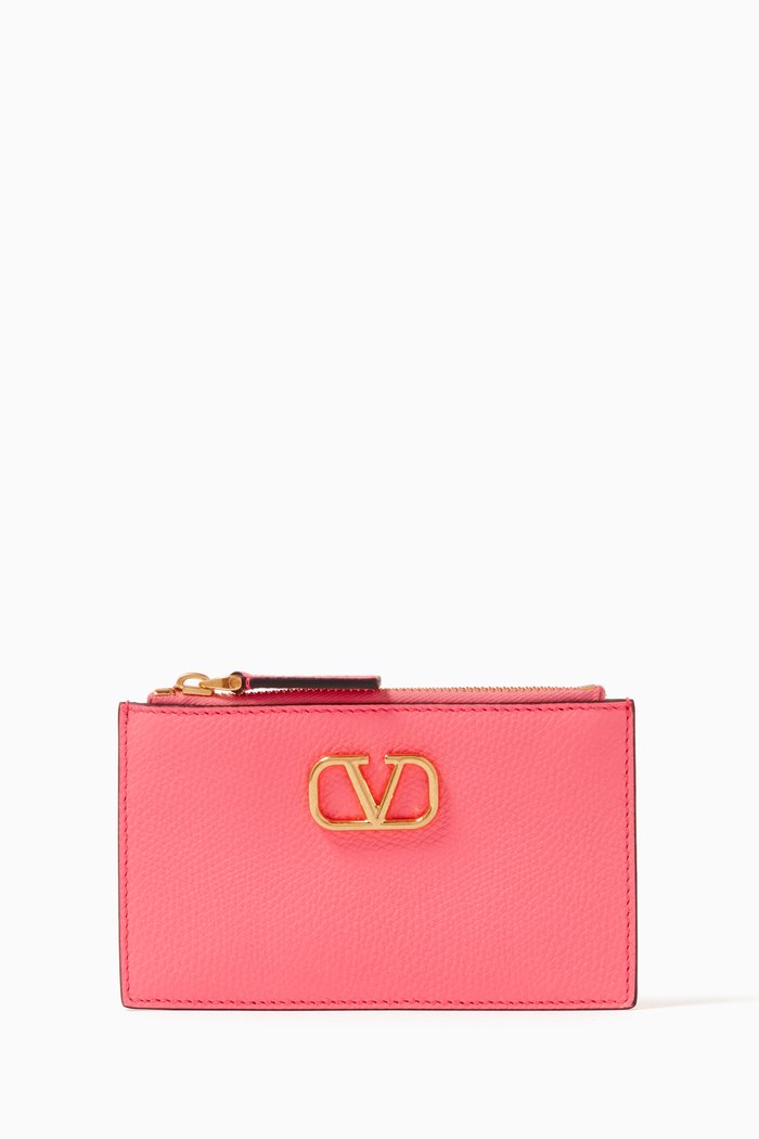 

Valentino Garavani VLOGO Zip Cardholder in Vitello leather, Pink