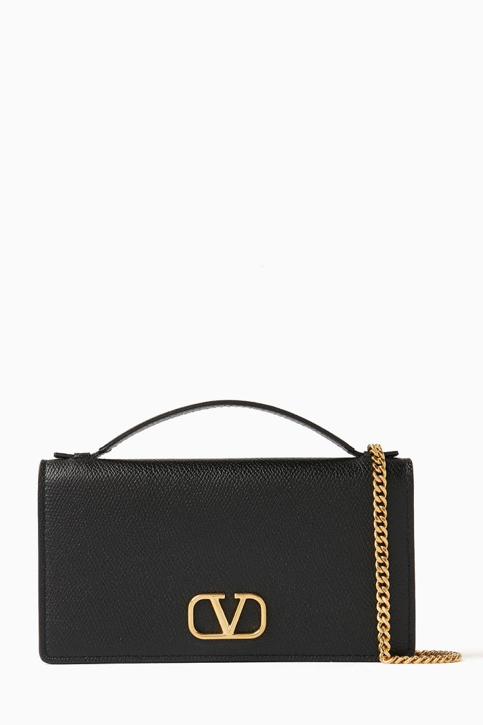 

Valentino Garavani VLOGO Signature Flap-over Wallet in Grained Leather, Black