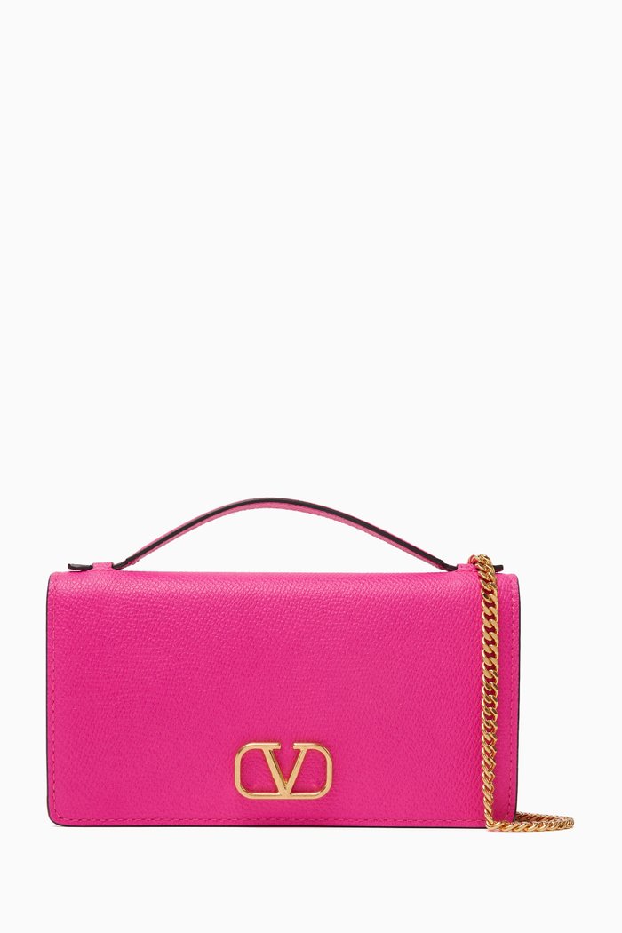 

Valentino Garavani VLOGO Signature Flap-over Wallet in Grained Leather, Pink