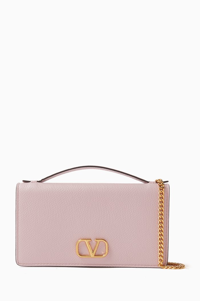 

Valentino Garavani VLOGO Signature Flap-over Wallet in Grained Leather, Purple
