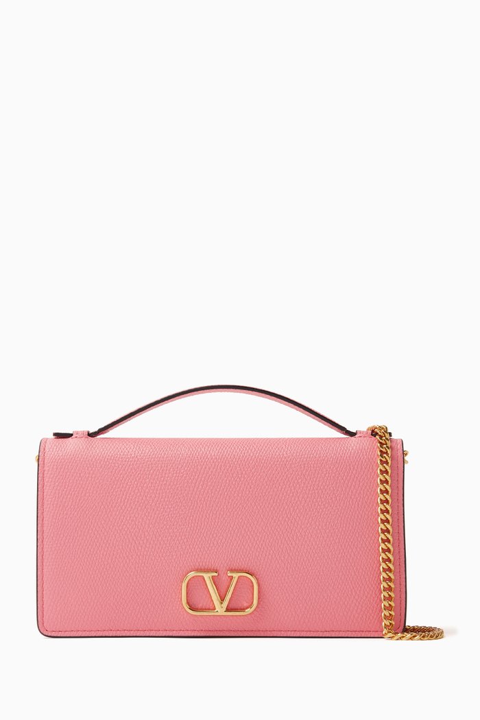 

Valentino Garavani VLOGO Signature Flap-over Wallet in Grained Leather, Pink