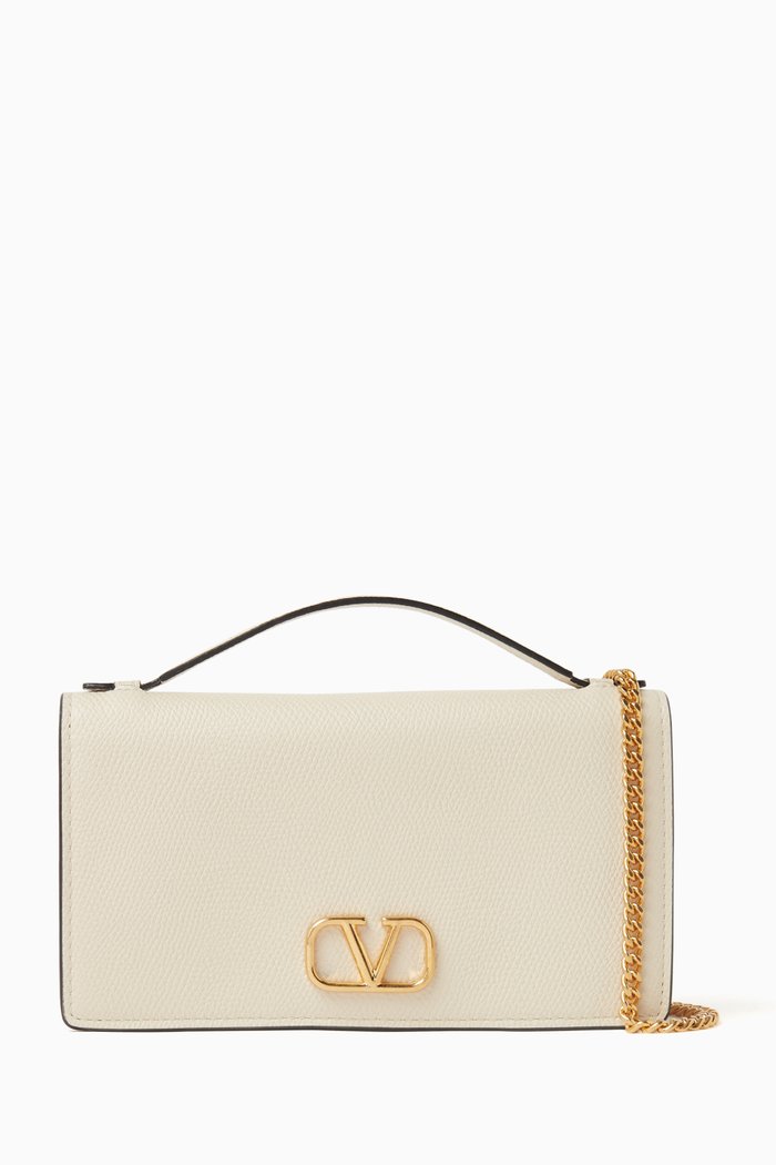 

Valentino Garavani VLOGO Signature Flap-over Wallet in Grained Leather, White