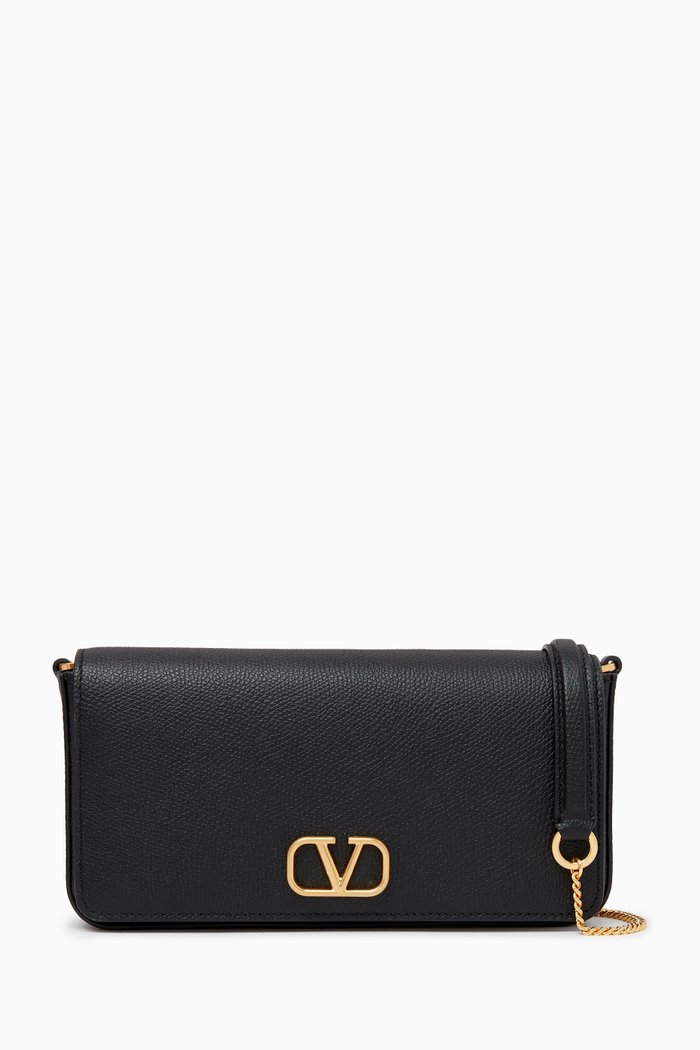 

Wallet on Chain in Grained Leather, Black