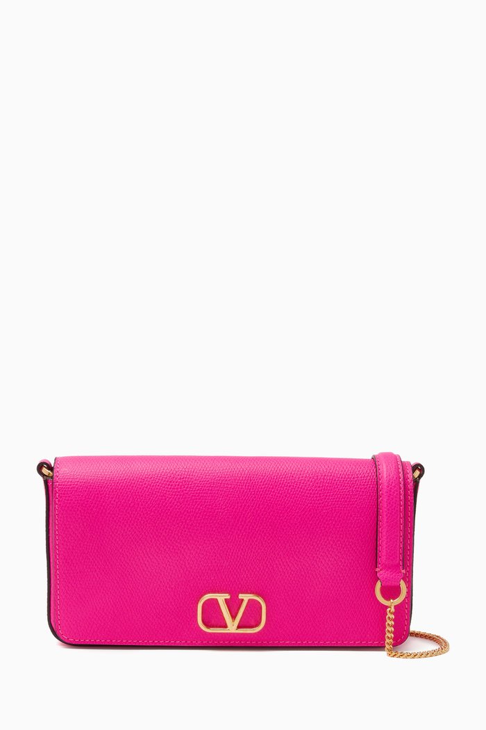 

Valentino Garavani Wallet on Chain in Grained Leather, Pink