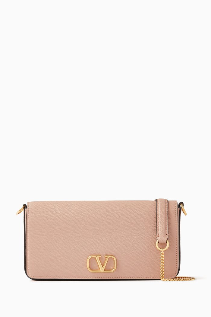 

Valentino Garavani Wallet on Chain in Grained Leather, Pink