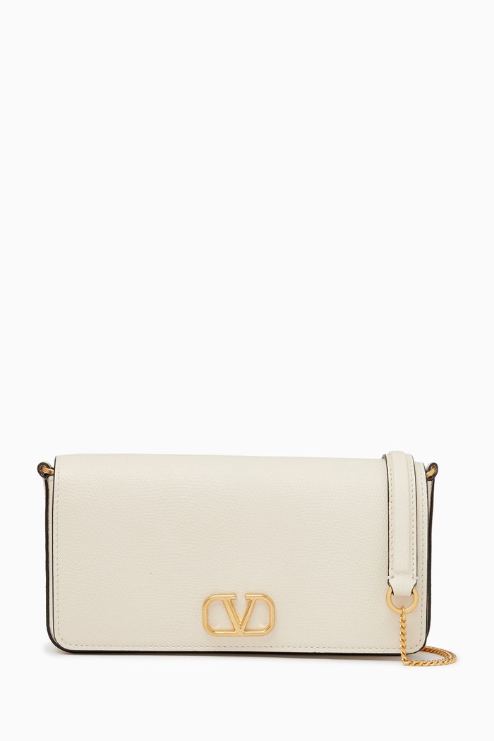 Valentino Garavani Wallet on Chain in Grained Leather, White