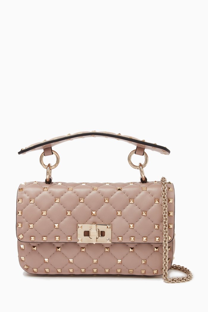 

Valentino Garavani Small Rockstud Spike Shoulder Bag in Matelasse Nappa Leather, Neutral