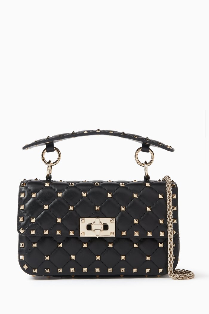 

Valentino Garavani Small Rockstud Spike Shoulder Bag in Matelasse Nappa Leather, Black