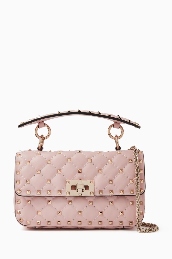 

Valentino Garavani Small Rockstud Spike Shoulder Bag in Matelasse Nappa Leather, Pink