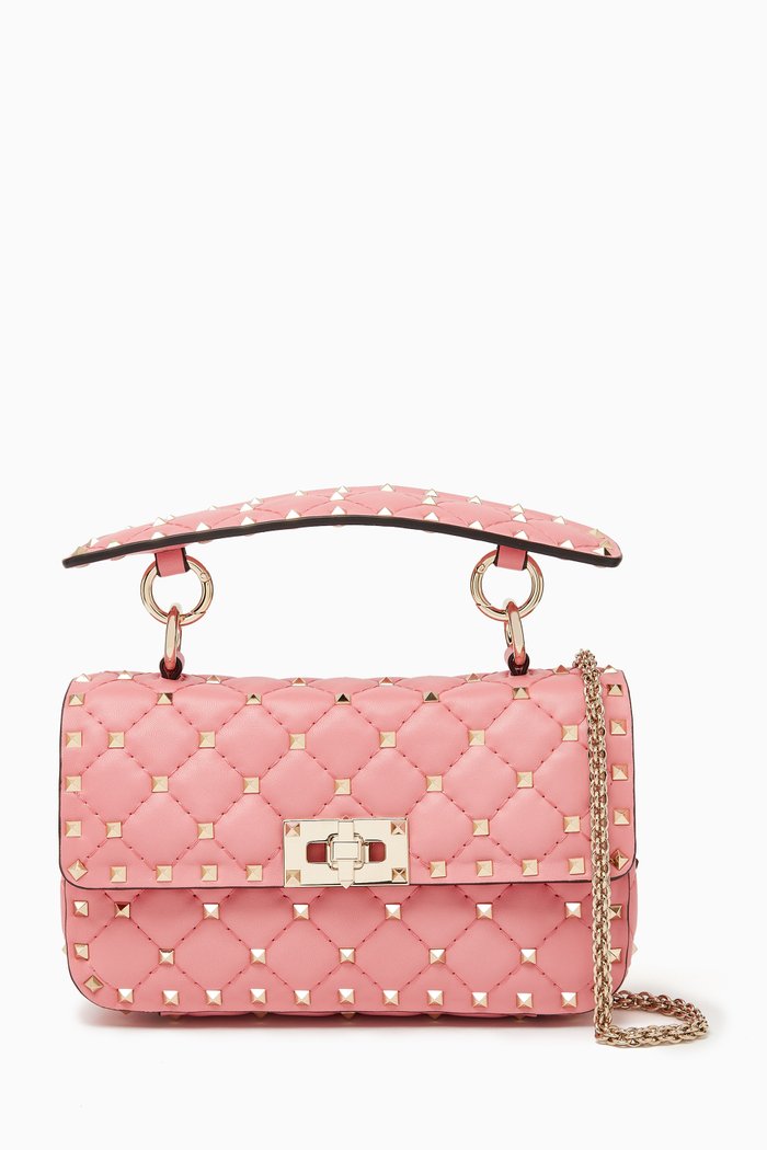 

Valentino Garavani Small Rockstud Spike Shoulder Bag in Matelasse Nappa Leather, Pink