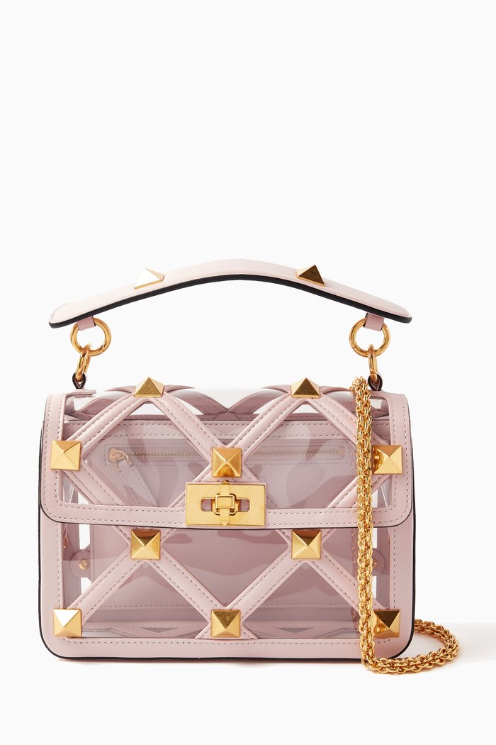 

Valentino Garavani Medium Rockstud Shoulder Bag in PVC & Leather, Pink